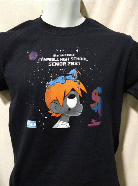 Custom illustrated senior class tee with space artwork